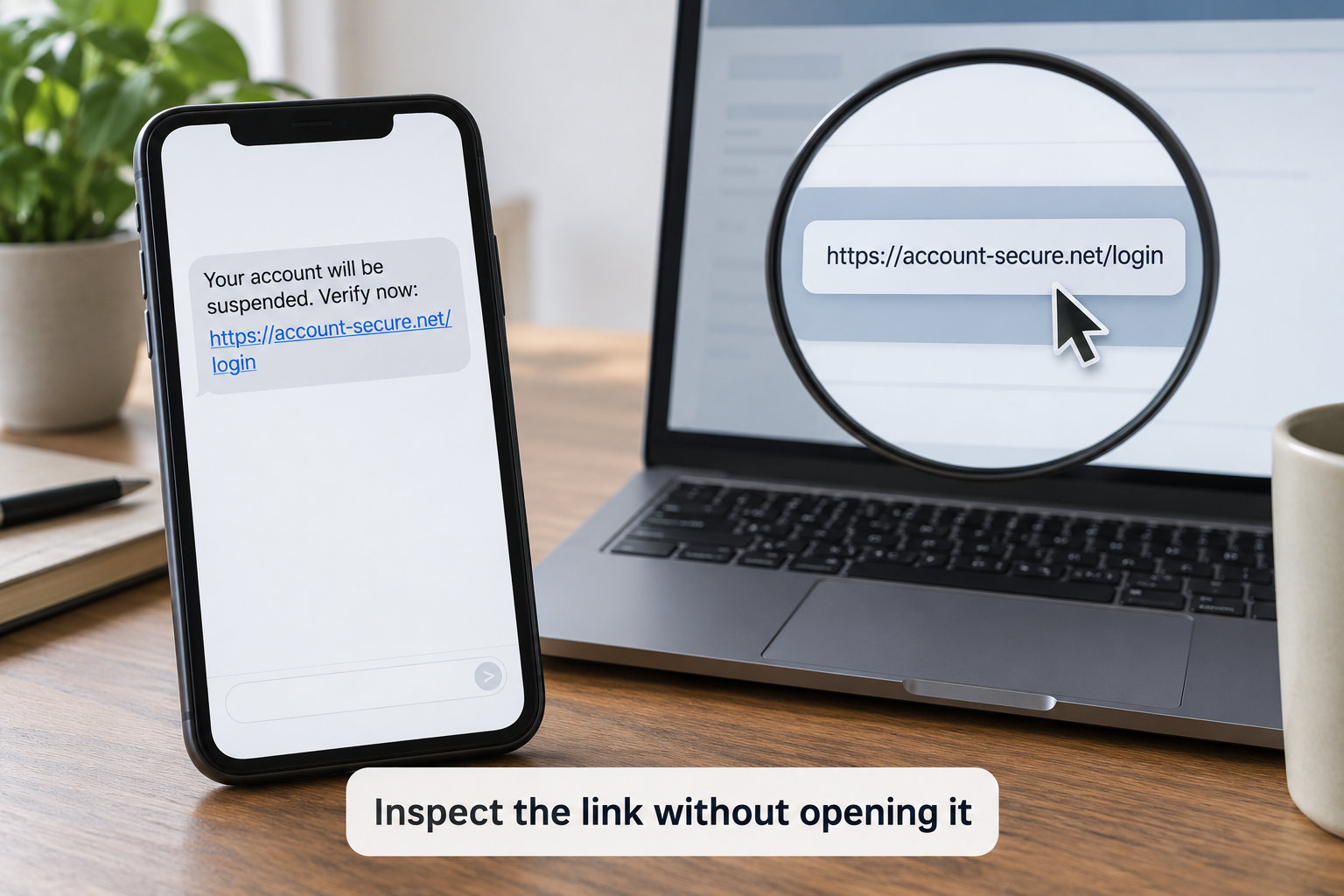 Inspect the link without opening it