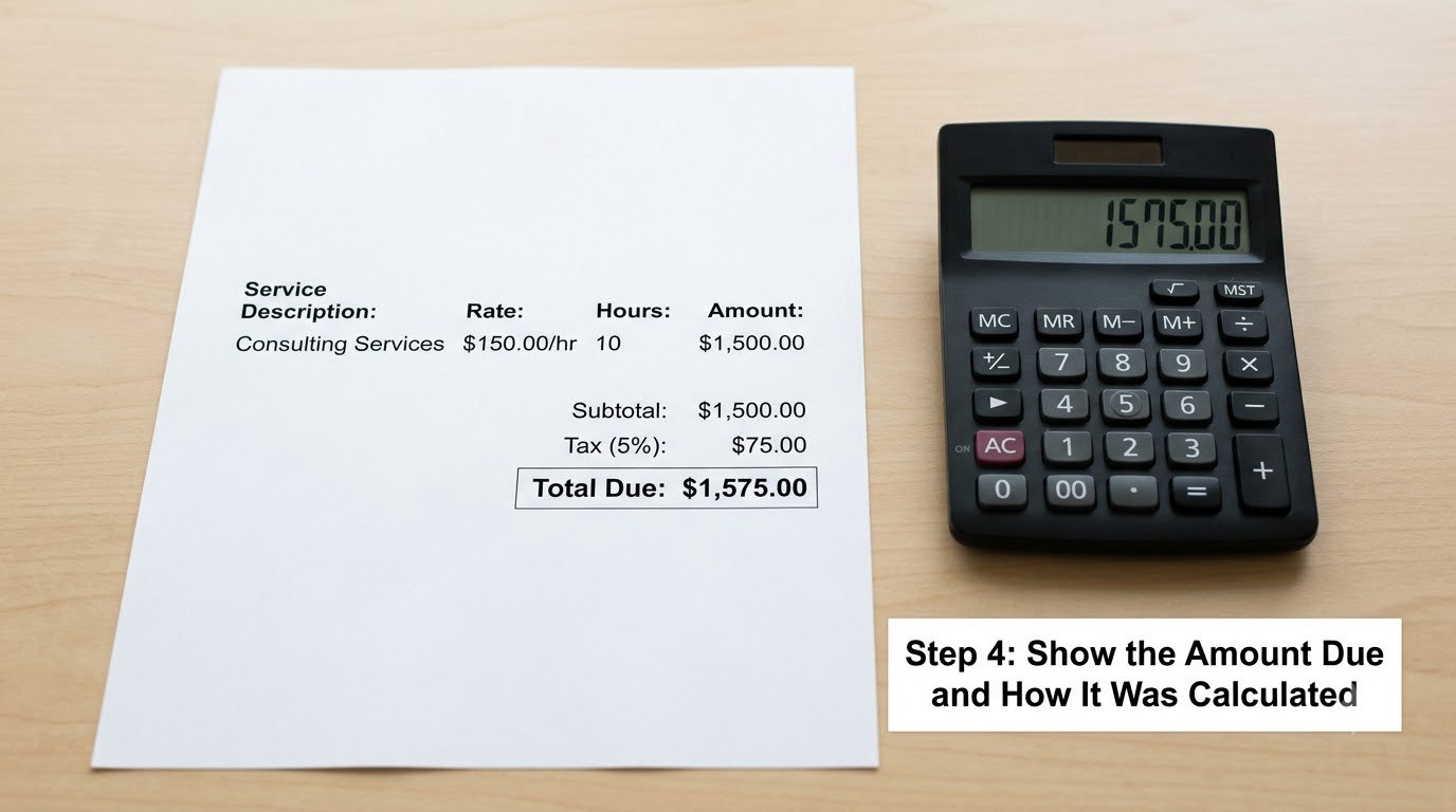 Step 4: Show the Amount Due and How It Was Calculated